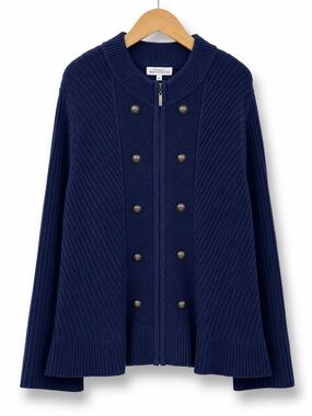 NORTHERN REFLECTIONS Military Ribbed Zip Cardigan Sweater Jacket Navy M
